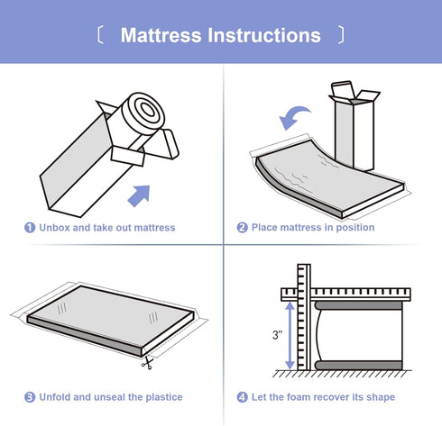 3"x24"x38" 38" Lx24 Mini Mattress, W Premium Foam Mattress, Waterproof Soft Breathable Outer Cover, White