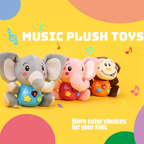 STEAM Life Musical Toys Gift for Baby Newborn 0-6 Month Infant, Plush Elephant in Pink