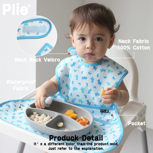 Plie Full Coverage Waterproof Feeding Bib for Toddlers Extra Long Apron Bib for Mealtime, Self-Feeding, High Chairn