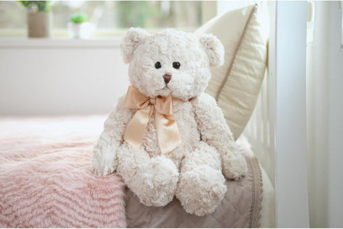 16" Bearington Huggles Creamy White Teddy Bear Stuffed Animal Toy - Soft-Fur Teddy Bear Plushies with Satin Bow