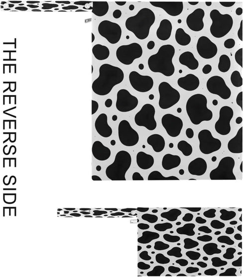Haskirky 2 Cow Print Black White Pcs Cloth Diaper Wet Dry Bags,Waterproof and Washable Bag for Travel Reusable Wet Bag