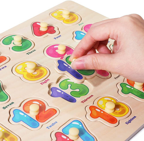 6 Pack Set 3 4 5 GRINNNIE Wooden Peg Puzzle for Toddlers, Toddler Puzzles for Years Old (Alphabet Number Shape Animal