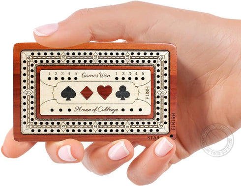 House of Cribbage - 2 Track - Wooden Travel/Pocket Size Cribbage Board - 4 Inch