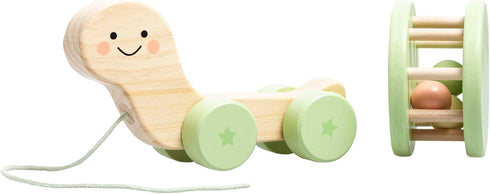 12m+ Pearhead Wooden Turtle Push and Pull Toy, Montessori Shake and Rattle Shell, Baby Walking and Gross Motor