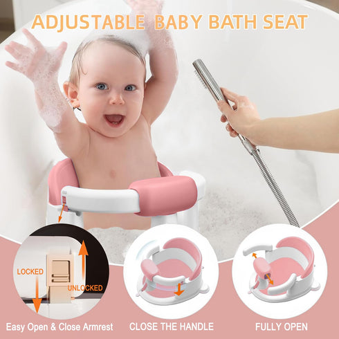 Gotof 6 Baby Bath Seat for Babies Months & up, Non-Slip Toddler Bath Seats for Babies Sitting Up,Safe Infant & Newborn