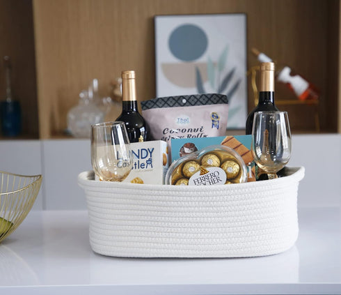 Woven Cotton Rope Storage Basket, White - Cube Organizer for Baby Nursery, Closet Towels, Small Dog Cat Toy Box