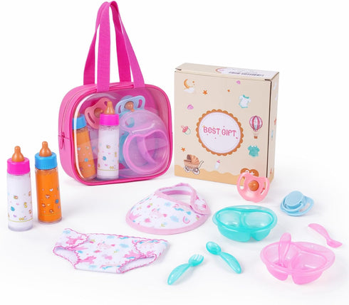 BABESIDE 13 Pcs Baby Doll Accessories Set with Magic Bottles Diapers Pacifiers