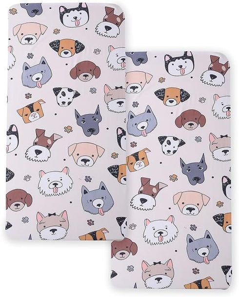 Girls,2 Pack Soft Doggy Cute Puppy Doggies Printed Fabric Crib Sheet for Boys Crib Mattress Sheets or Toddler Bed