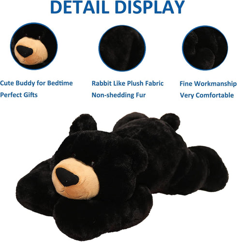 Hronsa 19.7in 3.3lbs Weighted Stuffed Animals, Weighted Bear Stuffed Animal Toy Cute Black Bear Plush Pillow for Adults
