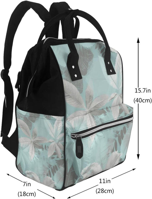 FHEDVBN Backpack Mummy Backpacks Daypack Mint Gray Leaves Diaper Bag for Women Multifunction Waterproof for Mom Dad