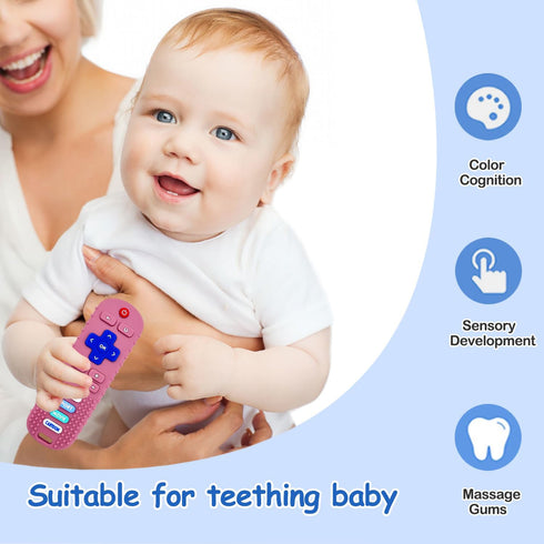 3 Pack Baby Teether Toys - TV Remote Control Shape Silicone Toddler Teething Toys for Babies 6-12 Months (Pink&Khaki&Purple)