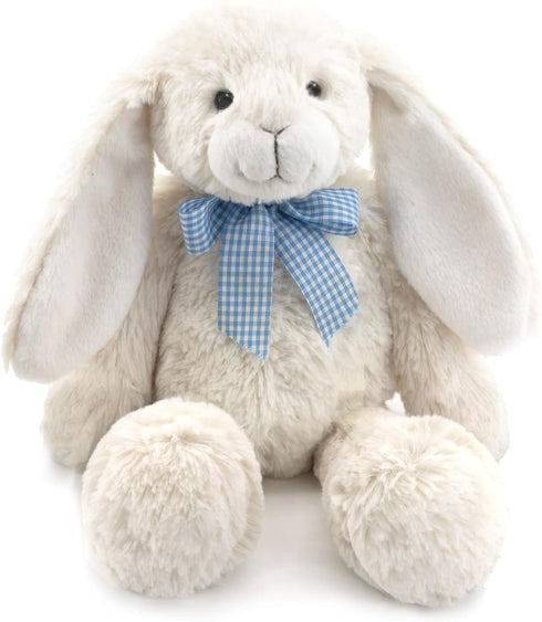 14" White Bunny Stuffed Animal for Kids, Huggable Rabbit Plush Toy with Bow for Boys and Girls, Great Gift