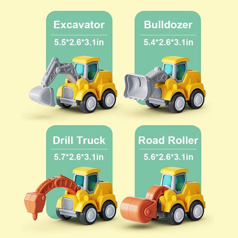 Bulldozer 3 4 5 6 7 D-KINGCHY Construction Vehicle Toys for Toddlers, Press and Go Excavator Drill Truck and Road
