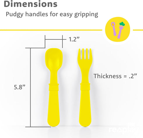 Re-Play Toddler Forks and Spoons Set - 8 Utensils for Kids - Dishwasher and Microwave Safe - Made in USA - 5.8" x 1.2"