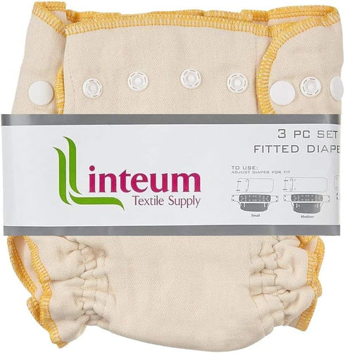 Linteum Textile Fitted Cloth Diapers with Snap Closures 100% Cotton, Adjustable Snaps,