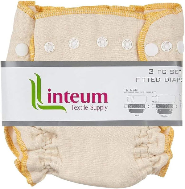 Linteum Textile Fitted Cloth Diapers with Snap Closures 100% Cotton, Adjustable Snaps,