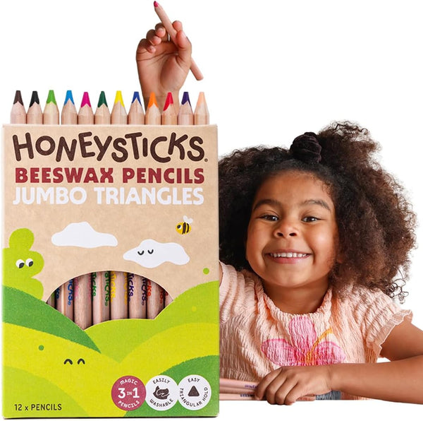 Honeysticks Jumbo Triangle Colored Pencils (12 Pack) - Preschool Pencil with Non-Toxic