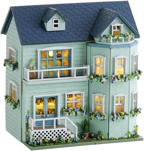 Montidey LED,1:24 DIY Miniature Wooden Dollhouse Furniture Kit,Mini Handmade Doll House with Scale Creative Woodcrafts