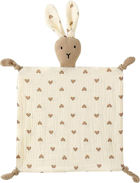 Organic Cotton Muslin Lovey Blanket, Soft & Breathable Bunny Security Blanket for Boys and Girls