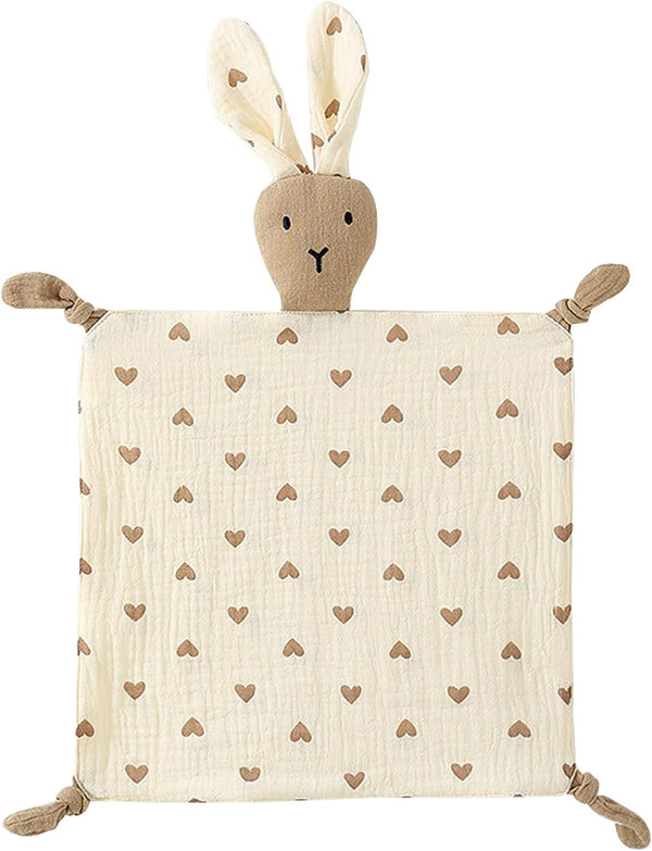 Organic Cotton Muslin Lovey Blanket, Soft & Breathable Bunny Security Blanket for Boys and Girls