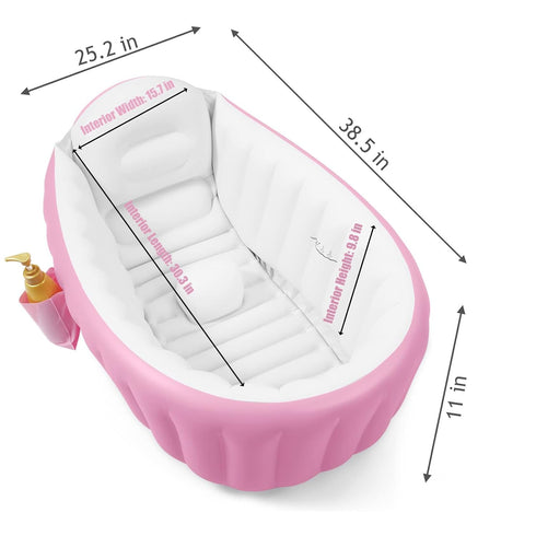 PandaEar Baby Inflatable Bathtub, Portable Travel Baby Infant Bath Tub Toddler Bathtub with Air Pump, Foldable Non-Slip Shower Basin Mini Air Swimming Pool for Newborn (Pink) by PandaEar