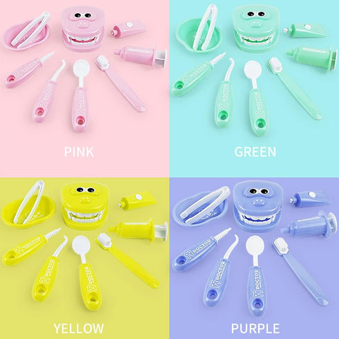 9PCS Plastic Simulation Dentist Play Set, Medical Kit Pretend Toy for Kids, Hygienic Habit Cultivation in 6 Colors