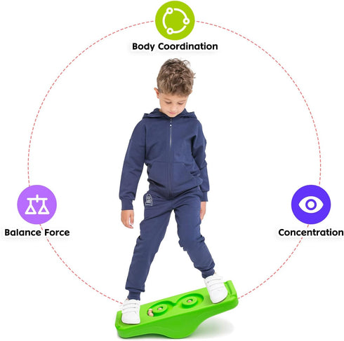 Kids Rocking Seesaw Balance Board with 5 Wooden Balls, Sensory Training Rocking Board for Indoor Outdoor Activity Toy