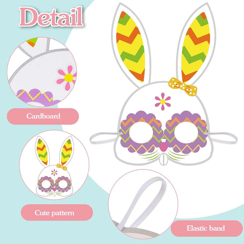 24 Packs Easter Bunny Mask Craft Kits for Kids Easter Crafts and Activities for Pretend Play Bunny Mask Bunny Stickers