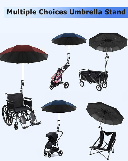 360 Umbrella Holder for Stroller, Baby Stroller Umbrella Attachment, Umbrellas Connector Clip to Handlebar, Degree