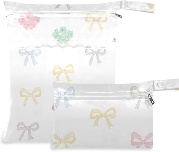 Burbuja Valentine's Bow Shapes Wet Dry Bags for Baby Cloth Diaper 2 Pack,