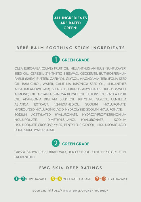 0.7 Oz Vegan Bebe Baby Balm Stick, EWG Green Saliva and Diaper Rash Relief Stick, Soothing & Hydrating Sensitive Skin