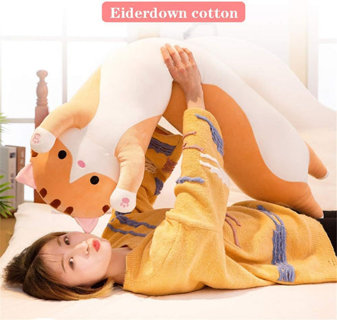 shangman Lovely Plush Cat Doll, Cute Cartoon Soft Stuffed Kitten Pillow, Long Throw Sleeping Toy Gift (Brown,