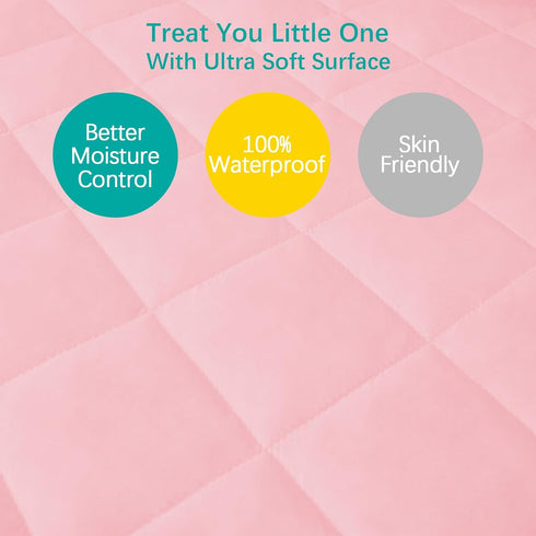 2 Pack 38" 24" Mini Crib Mattress Protector Sheets Fitted Waterproof Mini Crib Mattress Protector Pad Cover Pink