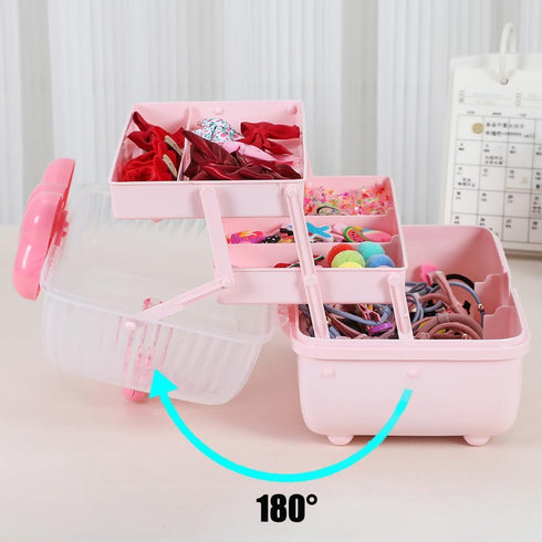 Hair Accessories Organizer for Girls, Lockable Three-layer Folding Craft Storage Box for Headbands, Clips, Ties 10.8 *