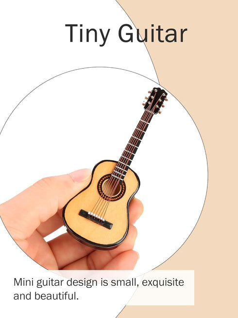 KooingTech 3.9in Miniature Guitar, Wooden Tiny Guitar Decorative Model for Mini Music Ornament Display Dollhouse