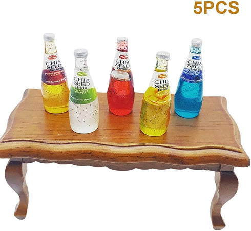 Dollhouse Kitchen Accessories Food, 1:12 Scale Miniature Beverage Bottles for Table Decoration (Five Drinks)