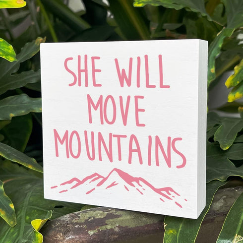 NKBINLILI Wooden Box Sign: She Will Move Mountains - Inspirational Girls Room Decor, Motivational Nursery Gift for Baby