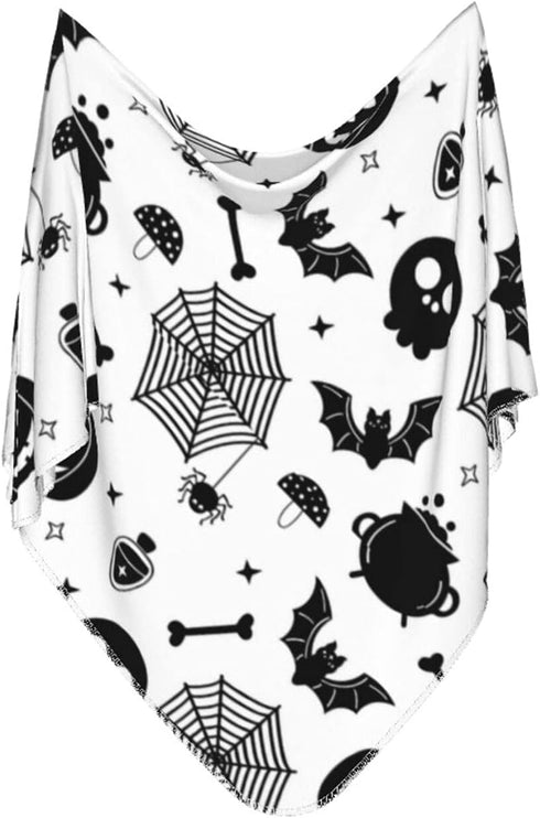 Christmas Halloween Bat Goth Pumpkin Skull Newborn Baby Swaddle Blanket, Soft Large Muslin Wrap Receiving Gifts