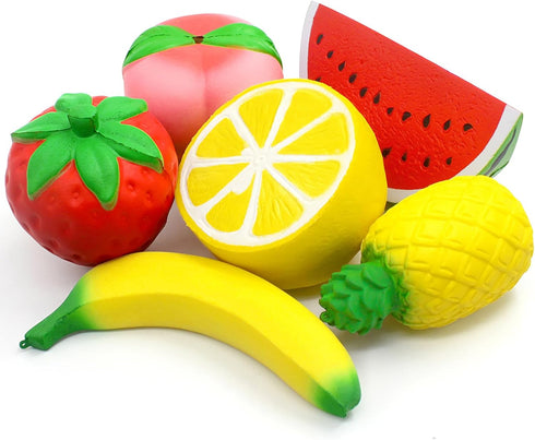 6PCS Jumbo Squishies Slow Rising Fruit Charms - Strawberry, Peach, Banana, Lemon, Watermelon, Pineapple