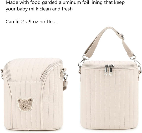 Generic Cute Bear Baby Bottle Cooler Bag Reusable Insulated Baby Bottle Bag Cotton with Removable Buckle