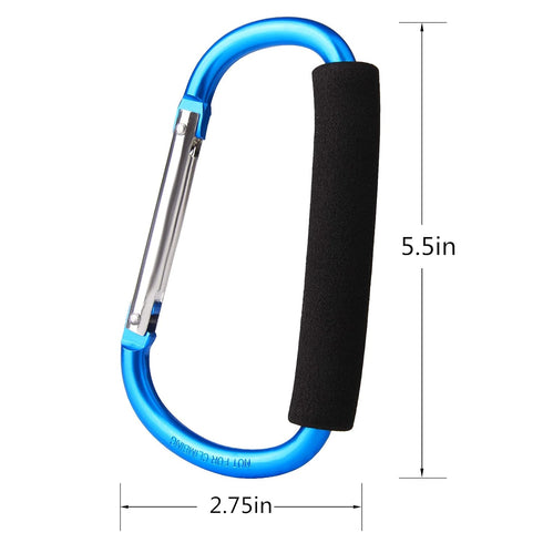 4 Pack Large Carabiner Stroller Hooks, 5.5" D Style Click and Carry Bag Carrier (Light Blue and Rose Red)
