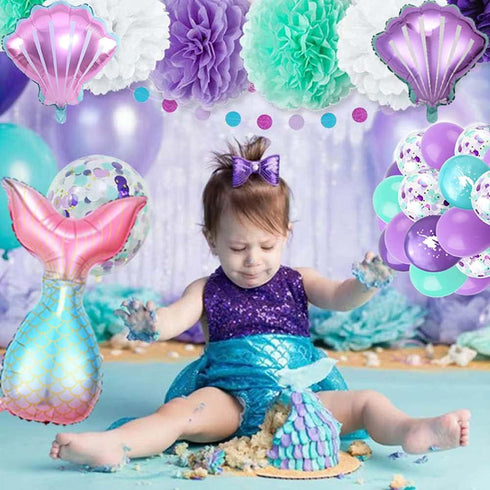 Morofme 22pcs Mermaid Theme Balloons, Helium Foil Ocean Decorations with Mermaid Tail and Sea Shells for Girls Party