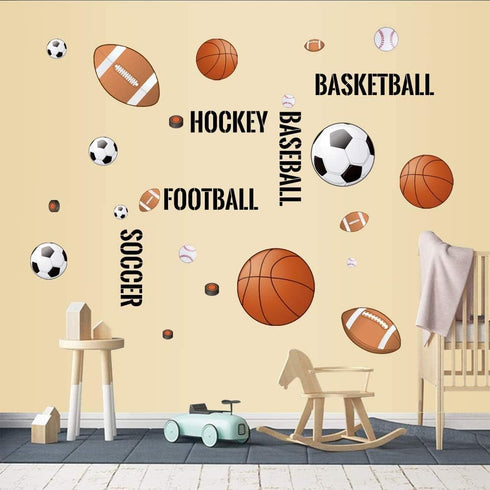 Supzone Sport Balls Wall Stickers Boys Wall Decals for Basketball Soccer Baseball Football Hockey Playroom Decor