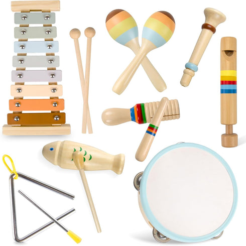 YUNLX Baby Musical Instruments-Montessori Wooden Toys for Toddlers 1-3 Neutral Colors Percussion Instruments
