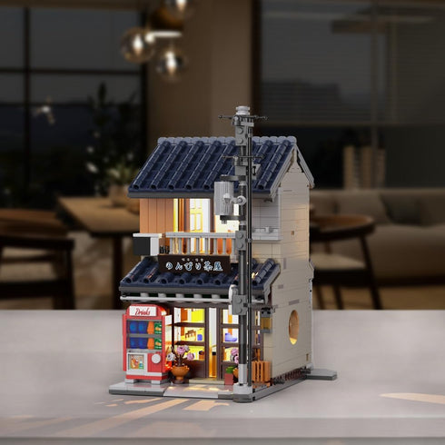 Set 1219pcs RAVAYO Japanese Tea House Mini Building with LED - Japanese Street View Simulation Architecture