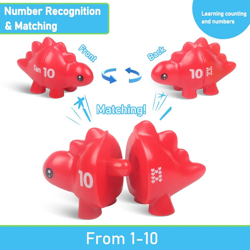 10 Pcs Numbers Matching Game, 123 Counting Dinosaur Toy Montessori Learning for Toddlers Ages 1-5 Years