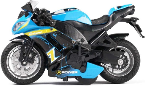 Pull Back Motorcycle Toys, Tiny Gift with Music Lighting, Race Motorcycles Toy for Kids Age 3-8 (Blue)