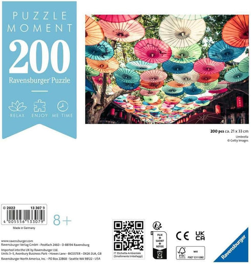 Ravensburger Puzzle Moment: Umbrellas - 200 Piece Jigsaw Puzzle for Kids & Adults, Unique Vibrant Design