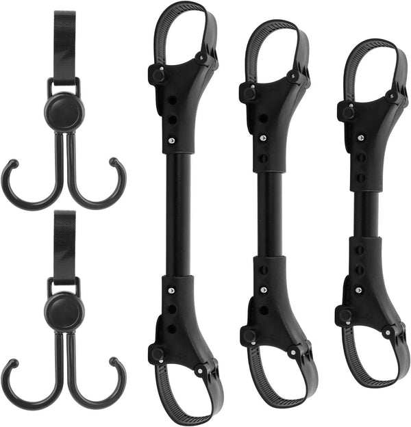 3pcs Stroller Connector with 2pcs Hook, Adjustable Length for Toddlers, Black