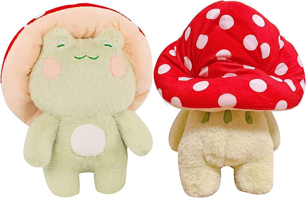 Cute Frog Plush Toy - 10" Stuffed Animal with Red Mushroom Hat for Kids and Adults